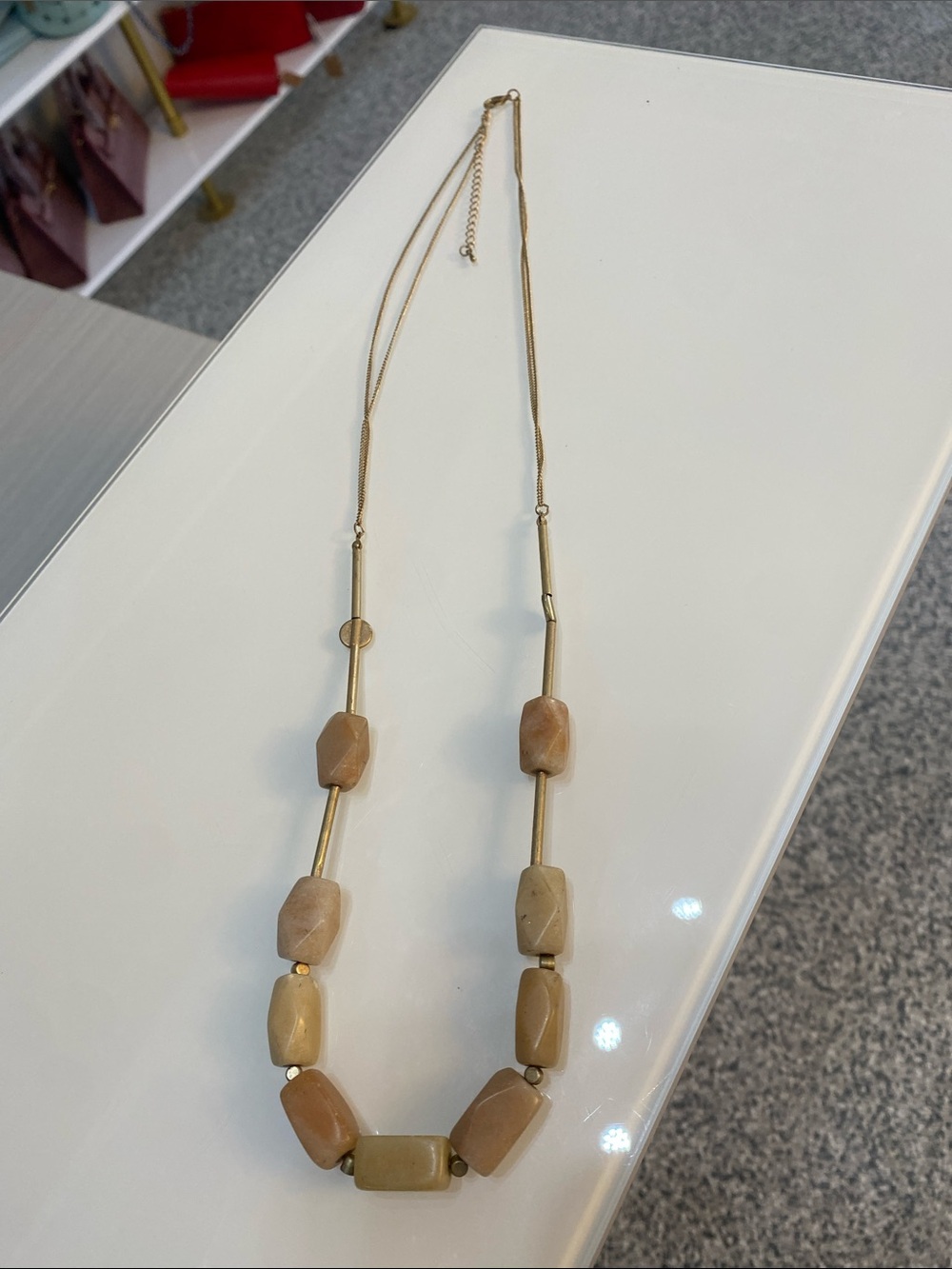 Beige Stone Long Pendant Necklace - Brand